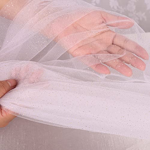 Havii 26 X 5Ft Gold Glitter Tulle Fabric Sheer White Backdrop Curtain Scarf Sequin Table Runner For Wedding Arch Drapes Bridal Veil Tutu Dress Sewing Crafts Party Decorations #TOP3