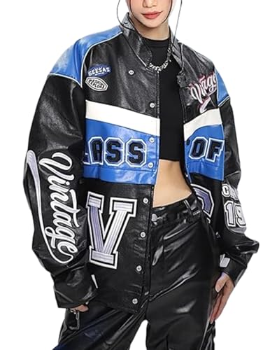 Vamtac Leather Racing Varsity Jackets Oversized Vintage Letterman Racing Bomber Coat Trendy Streetwear