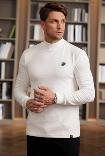 Image of Herberton Mens Mock Turtleneck Shirts Thermal Fleece Casual Undershirt | Mockneck, Long Sleeve, Warm Fleeced, Regular Fit, Soft Feel, Stretchy, Solid Color, Embroidery Design, Cold Weather, S-2XL