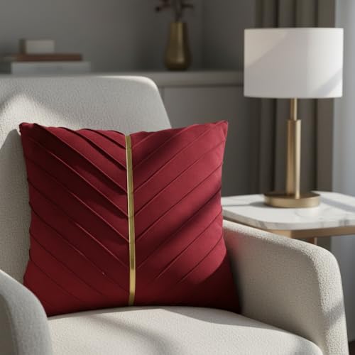 Image of Velvet Throw Pillow Covers 20x20 inch Pack of 2 Gold Decor Red