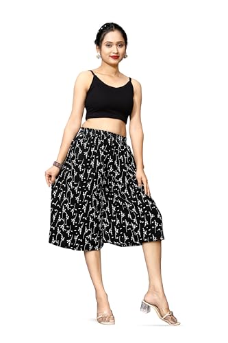 Image of Viscose Rayon Flared Printed Plazzo Palazzo Pants, Loose /Relaxed Fit Regular, Office Wear, Casual Wear Comfortable, Trouser Pants for Girls & Women Black Kerri Design (S to 3XL Size)