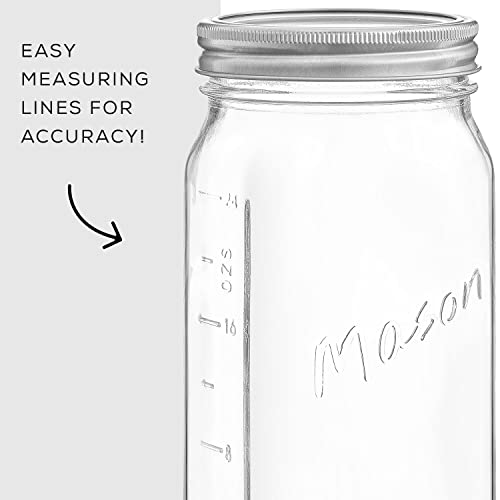 32 Oz Mason Jars With Lids, Labels and Measures! 6-Pack Wide Mouth Mason Jars, Glass Jar with Lid and Band. Airtight Canning Jars, Overnight Oats Jars, Salad Jars, Sourdough Starter Jar by JoyJolt - Image 3