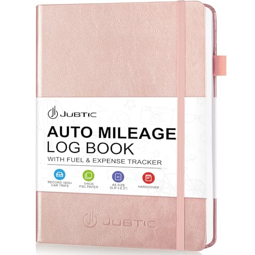 JUBTIC Auto Mileage Log Book for Taxes,Vehicle Maintenance Log Book,Mileage Tracker for Car with Mileage,Expense,Gas Consumption & Lubrication,A5 Size,1,674 Mileage Entries,A5 Size(Rose Gold)