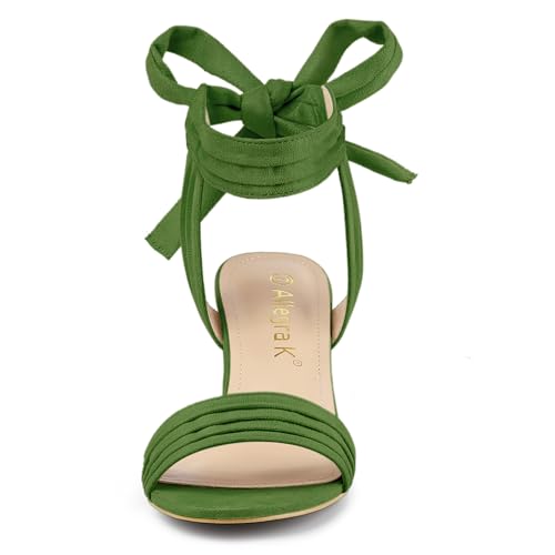 Allegra K Allegra K Women's Open Toe Ankle Tie Back Block Heels Sage Green Sandals 8 M US