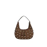 リベットショルダーバッグ PUレザー クラッチ ホーボー ハンドバッグ トレンディ クレセントバッグ 脇下 財布 女性用, コーヒー, 200.00x190.00x60.00mm/7.87x7.48x2.36inch