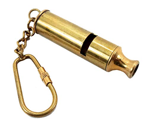 Image of Brass POLICE WHISTLE Key Chain- Collectible Marine Nautical Key Ring from Brass Blessing (5039-42)