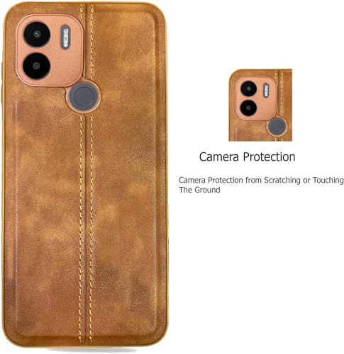 Image of A rtistque Premium Thread Leather Back Cover Case for Mi Redmi A2 / A1 | Drop Protection | Smooth Grip | Raised Camera Edges| Redmi A2 / Redmi A1- Brown