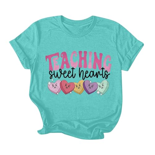 QJDFLL - QJDFLL Saint Valentin T-Shirt de Saint-Valentin pour Femme, Style rétro, Bonbon, cœur, Professeur, Saint-Valentin, tu ES Assez, Chemisier décontracté Amoureux Cadeau(Menthe Verte,S)