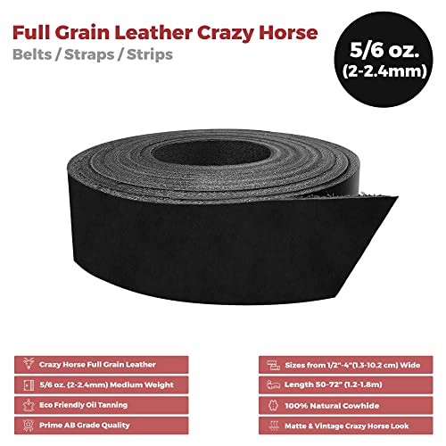 Elw 5-6 Oz (2-2.4Mm) Black Straps, Belts, Strips 1" Wide X 72" Length (2.5Cm X 1.83M) Full Grain Leather Crazy Horse Belt Medium Diy Craft, Pet Collars, Blanks, Accessory, Jewelry, Wrapping #TOP1