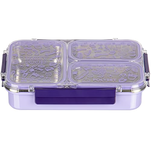 Image of Polyset Munch Mate 1000 3 PARTITION - Purple PU Insulated Lunch Box with Partitions | Keeps Food Warm | Office & School Pack of 1 1000ml