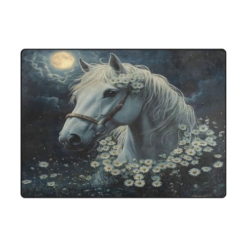 Tapis de sol salon 203x147 grand format chambre motif cheval blanc moderne