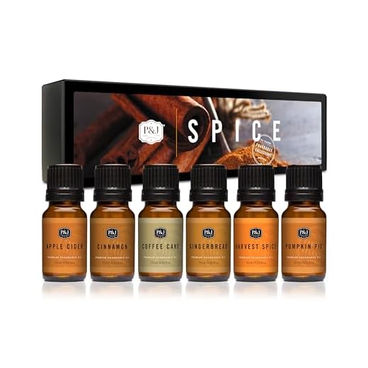 Spice Set of 6 Premium Grade Fragrance Oils - Cinnamon, Harvest Spice, Apple Cider, Coffee Cake, Gingerbread, Pumpkin Pie - 10ml