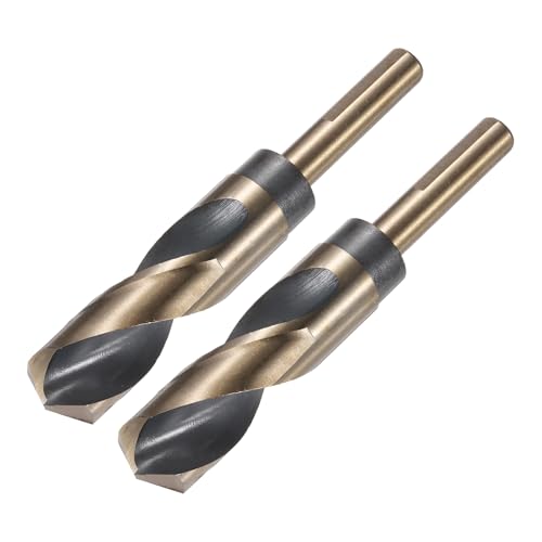 uxcell 2pcs Reduced Shank Twist Drill Bits 25mm Black Nitride &amp; Gold Titanium Coated High Speed Steel 4341 with 12.7mm (1/2") Shank for Stainless Steel Alloy Metal Plastic Wood