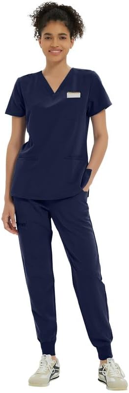 Kitmaz Women's Scrub Set - V-Neck Top & Jogger Pants, 9 Pockets, Ultra-Soft & 4-Way Stretch