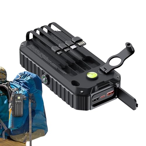 Tuxxjzm Cargador solar, cargador de teléfono celular, batería externa con manivela de 20000 mAh, cables integrados, linternas estroboscópicas SOS para senderismo, supervivencia en el hogar