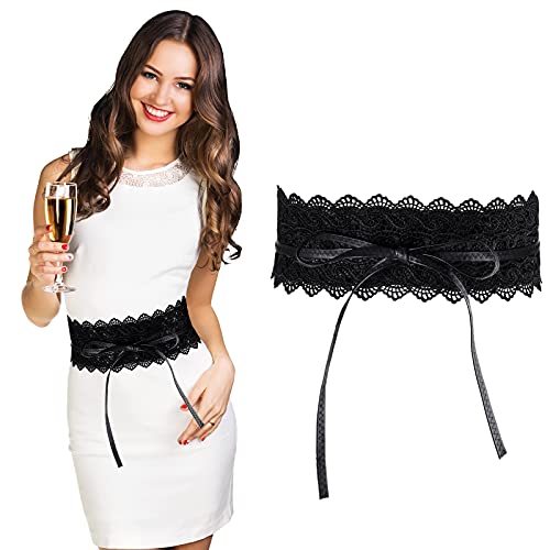 Cinturón de Piel Sintética para Mujer Cinturón de Estilo Obi Encaje Negro Cover