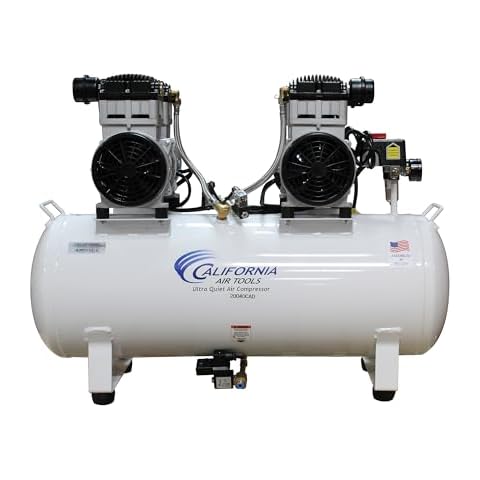 California Air Tools 20040CAD Powerful 4.0 HP Ultra Quiet and Oil-Free Air Compressor, 20 Gallon Tank, 75 dB Noise Level, White, 220v 60hz, with Automatic Drain Valve Cover