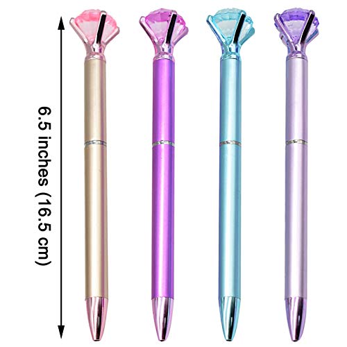 Maydahui 12Pcs Big Diamond Retractable Ballpoint Pen Gem Pens Rhinestones Crystal Bling Plated Metal Color Black Gel Ink Ballpen For Women Students Girls #TOP1