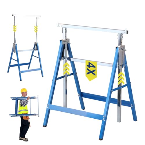 Set di 4 cavalletti da lavoro Fiqops, cavalletti da lavoro regolabili in altezza, portata 200 kg, cavalletti regolabili in altezza 7 volte 80-130 cm, cavalletto pieghevole stabile per uso versatile