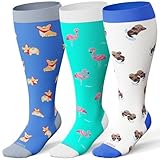LEVSOX Wide Calf Compression Socks for Women Men Plus Size 15-20 mmHg Extra Large Knee High Support Sock for Nurses Pregnant Travel
