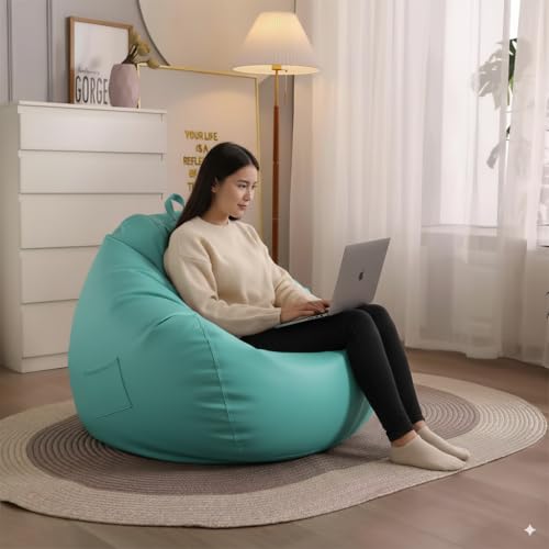 Image of 4XL Leatherette Bean Bag Chair with Footrest & Cushion with Beans Filled (Ready to Use) Color- (Aqua, Bean Bag Only)