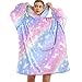 Wenlia Übergroße Kapuzen-Sweatshirt für Frauen, Einhorn-Druck, Flanell-Sherpa-Decke mit Kängurutasche, super weich, warm, gemütlich, tragbar, dicker Kapuzenpullover, Einheitsgröße, rose, One size