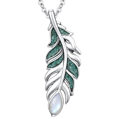 Teetyyt Moonstone White Gold Plated Feather Necklace