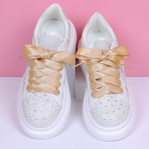 Image of Booyckiy 3 /4 inch Wide Satin Ribbon Shoelaces Flat Colorful Shoe Laces for Women Girls