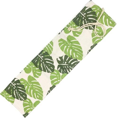 Image of Canvas Pencil Wrap Case, 48 Holes Colored Pencil Roll Holder Storage Pouch for Office (72 Holes, Green)