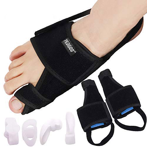 PediGoo Bunion Corrector and Bunion Relief Kit | Orthopedic Big Toe Straightener Separators | 100% Adjustable Bunion Splint for Women Men | Anti-Slide (Upgrade-Black, Foot Size 4-7)