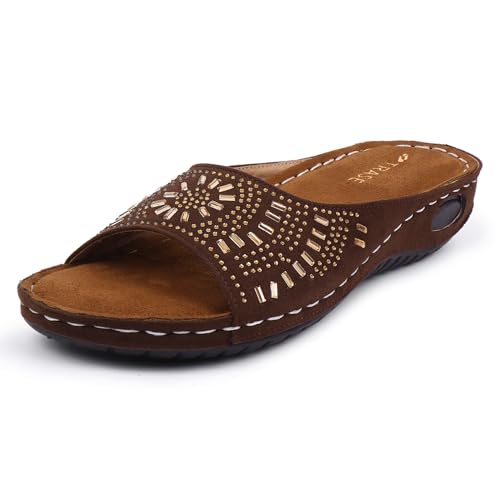 TRASE Women's Fashion Slippers | Doctor Orthopedic Soft Slippers For Ladies Daily Use | Comfortable Slippers For Women | Ortho Chappals For Women | Diabetic Footwear (Brown,5 UK)