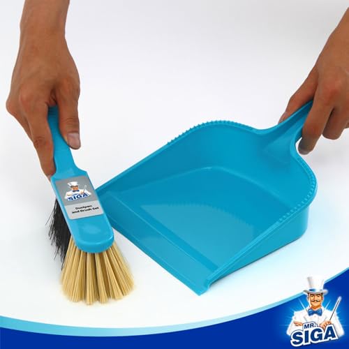 Image of MR.SIGA Dustpan and Brush Set, Pack of 4 Set, Blue & Grey