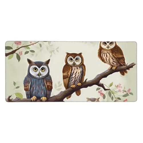 Tapis de souris de jeu étendu anti-glisse grand format motif hiboux