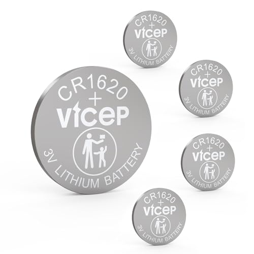 ViCep 5-Pack CR1620 Battery 3V Lithium Coin Cell CR 1620 Batteries for Car Key Fob, Watches, Remote Control, Calculator & More, Individual Wrapped