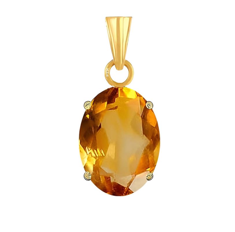 Ptm Natural Citrine/Sunehla 3.25 to 10.25 Ratti or 3.00 to 9.50 Carat Astrological Certified Gemstone Panchdhatu/5 Metals 22k Gold Plated Pendant for Men & Women