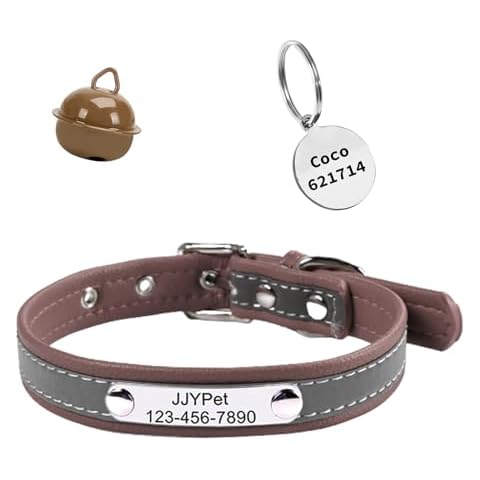 Personalized Reflective Cat Collars with Name Tag and Plated,Engraved Custom Cat Collar with Name and Phone,Kitten Collar with Safety Buckle Adjustable for Cats and Kitten(Brown) Cover