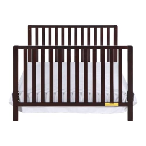 Image of Pemberly Row 4-in-1 Convertible Crib with Drawer, New Zealand Pine Wood, Espresso Finish, 3-Position Adjustable Mattress Support, Modern Nursery Furniture, Converts to Toddler Bed, Daybed, Full-Size