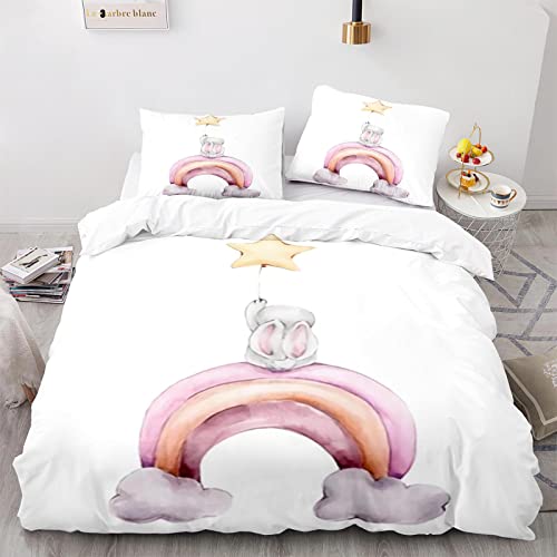 Funda Nordica Cama 90 Infantil Niña Conejo Ropa De Cama 135X200 Prevenir Alergia con Cremallera Funda De Almohada con Dos 40X75Cm Funda Nordica Infantil Impresión 3D Fibra Extrafina Suave Y Cómodo