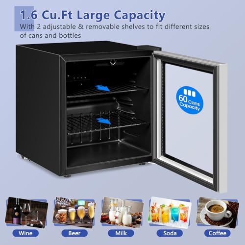 Image of COSTWAY 60 Cans Beverage Refrigerator Cooler, Freestanding Mini Fridge with Glass Door & Removable Shelves, Small Beverage Drink Fridge for Soda Beer Wine, 1.6 Cu.Ft