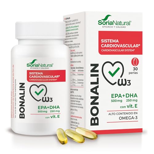 Soria Natural Bonalin EPA 500mg + DHA 250mg + Vitamina E - Aceite de Pescado Certificado IFOS - Salud Integral del cerebro y sistema cardiovascular - Alto Contenido en Omega 3 - Bote 30 perlas 1410mg.
