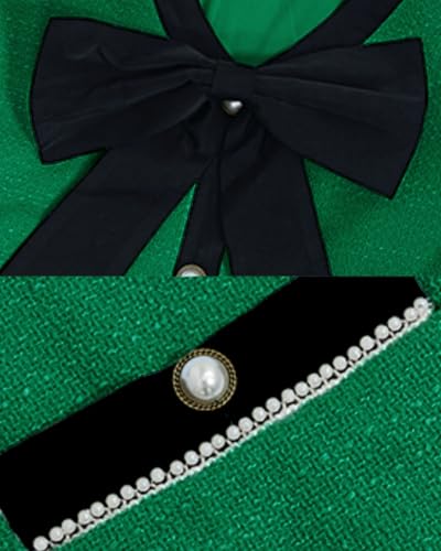 Women's Tweed Bow Mini Dress Long Sleeve V Neck Button Down Elegant Business Work Dress2