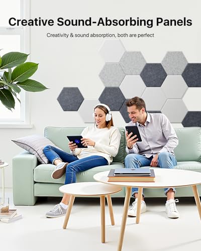 Image of Soundsbay Hexagon Acoustic Panels, Self-Adhesive 18 Pack Sound Panels | 150kg /m High-Density Polyester, Covers 15 sq ft Soundproof Wall Panels for Walls, Office, Ceiling 12 inch X 10 inch White
