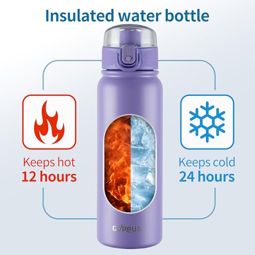 Image of GOPPUS Insulated Water Bottle 20oz Stainless Steel BPA-Free Sports Bottle Ideal for School and Travel Silicone Spout Lid Prevents Leaks, Sweat, and Dust (purple)