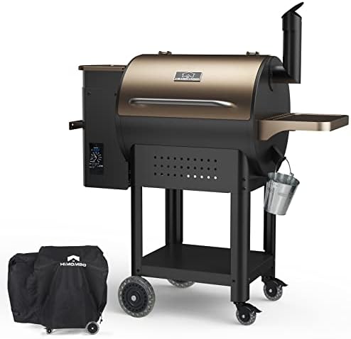 HiMombo Wood Pellet Grill and Smoker TWPG 570 sq, 8 in 1 BBQ Grill with 150-500℉ Auto Temperature Control, D2 Smoker Grill with Extendable Hopper, Foldable Table Legs and Cover, for Outdoor Grill,Smoke,Bake and Roast
