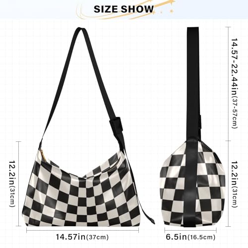 Leather Crossbody Shoulder Tote HandBag for Women and Men Pocket Zipper Messenger Bags Travel Work checkerboard print3