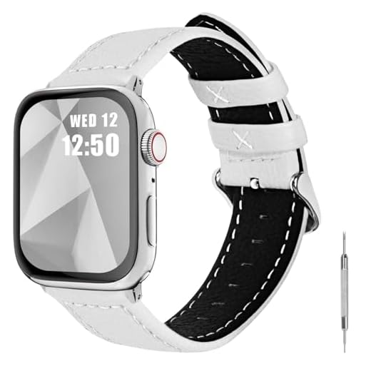 Fullmosa Lederarmband kompatibel mit Apple Watch (Series 9 8 7 41mm, Series 6 SE 5 4 mit 40mm), Ersatzarmband Damen Herren für iwatch Series 3/2/1(38mm),Weiß 38mm/40mm/41mm