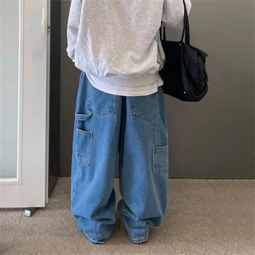 Men’S Retro Loose Fit Wide Leg Plaid Cotton Pants High Waist Button Fly Distressed Full Length Casual Daily Pockets Jeans2