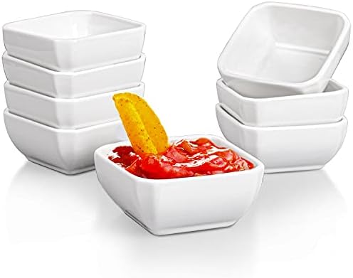Dizada 8 PACK Dipping Bowls Set,Oven Safe - Ramekins for Baking Creme Brulee, 3 Oz Ceramic Soy Sauce Dish for BBQ sauce,Tomato Sauce, honey mustard and soy sauce, and other Party Serving Bowls Set
