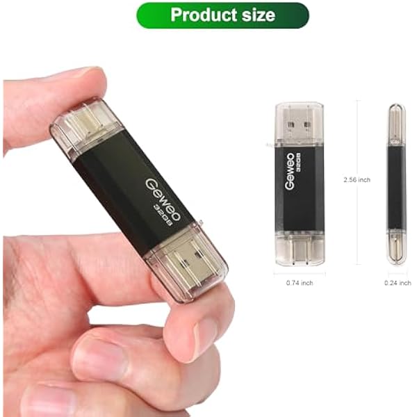 USB 32 ГБ, USB 2.0 флэш-накопитель 32 ГБ 2-в-1 OTG USB C Memory Stick для смартфонов Android, Windows, Android, ПК, планшетов и других устройств с USB или Type-C (черный)