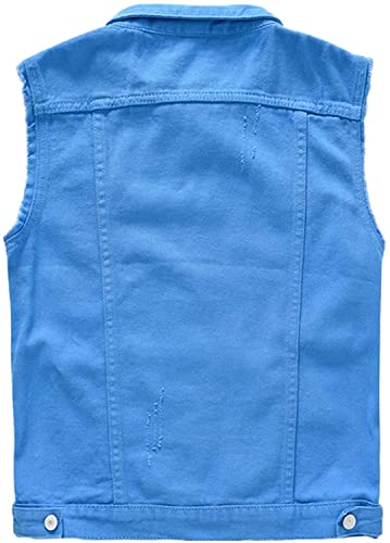 Image of Lazutom Men's Sleeveless Denim Vest Casual Slim Fit Ripped Classic Button Down Jean Jacket